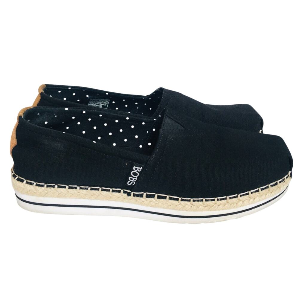 Bob’s From Skechers Memory Foam Black Canvas Slip On Shoe Sz 7
